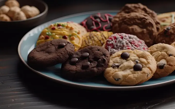 An array of Nestle chocolate chip cookies with various added ingredients like nuts, spices, and dried fruits, artistically displayed.