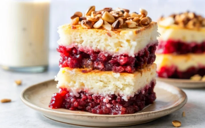 A creative array of cake variations, including one with a fruit compote layer and another with a nutty topping. A baker is seen adding a final touch of infused butter.