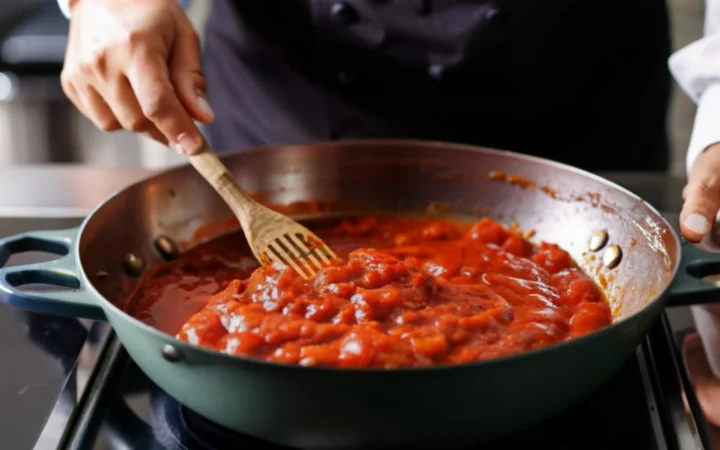 Illustrate the process of sauce making, emphasizing the importance of using high-quality ingredients and following precise cooking instructions