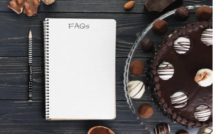 Baker decorating chocolate ganache cake, note book for Frequently Asked Questions About Chocolate Ganache Cake