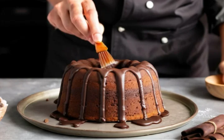  baker applying simple syrup with a pastry brush, demonstrating a technique to restore moisture.