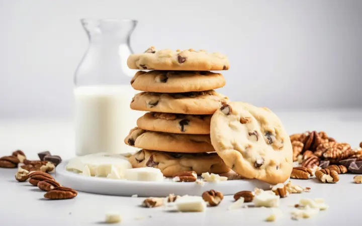 An array of mini chocolate chip cookies with various add-ins like nuts, spices, and citrus zest, artistically displayed.