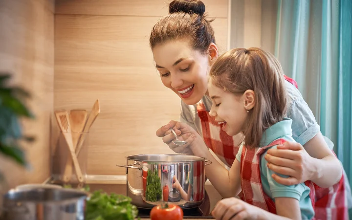 A heartwarming scene of a family enjoying different bowls of soup, symbolizing the joy of sharing homemade meals.