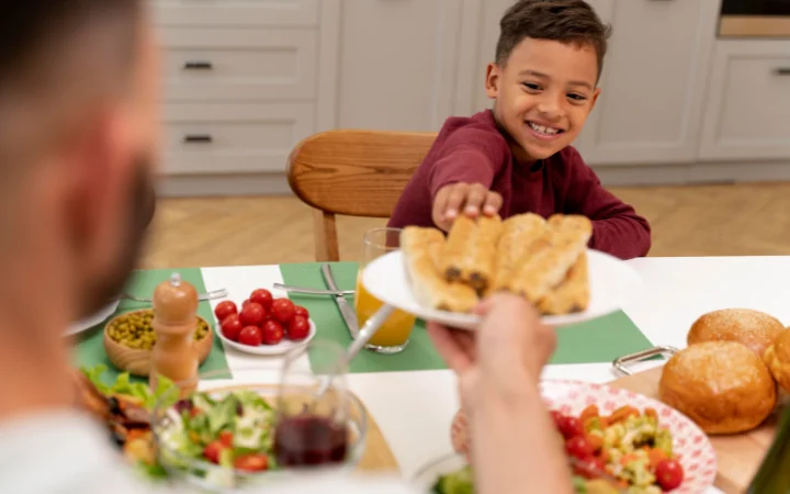 A heartwarming scene of a family enjoying egg rolls together, symbolizing the joy of culinary experimentation and fusion in home cooking