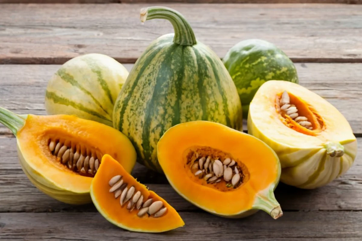 A vibrant image showcasing a variety of butternut squash in different stages of ripeness, highlighting their pear-shaped form and tan-yellow skin.