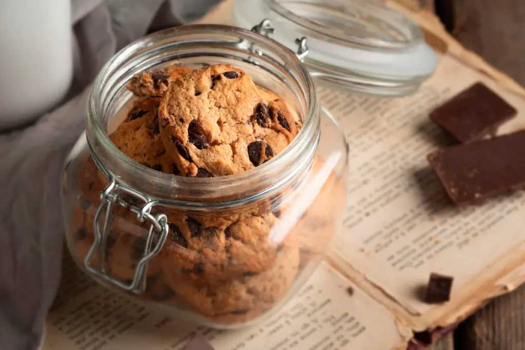 A vintage-style image of classic Nestle chocolate chip cookies, evoking a sense of nostalgia and culinary history.