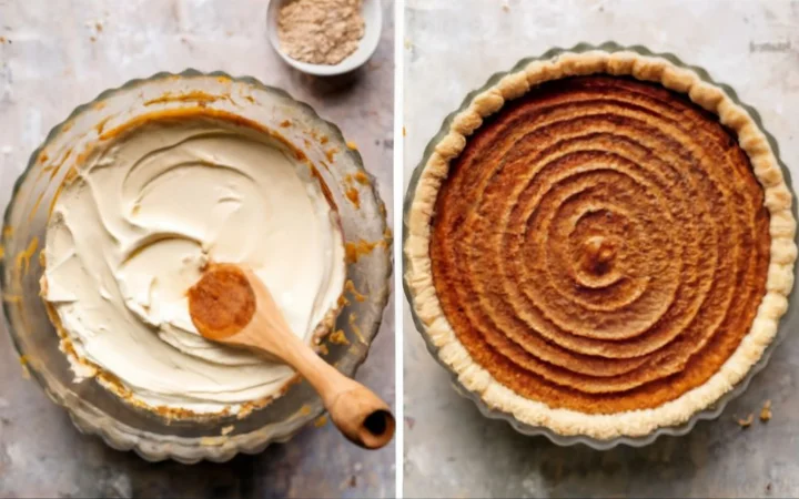 A step-by-step collage of the churro cheesecake making process, from mixing ingredients to the golden-brown finish out of the oven. Each step should be clearly depicted, inviting viewers into the baking journey.