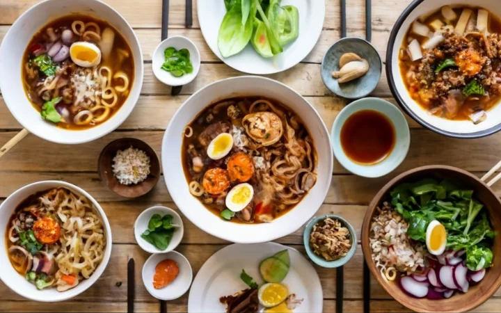  a heartwarming image of a large table, various bowls of food, celebrating the joy of inclusive, healthy eating